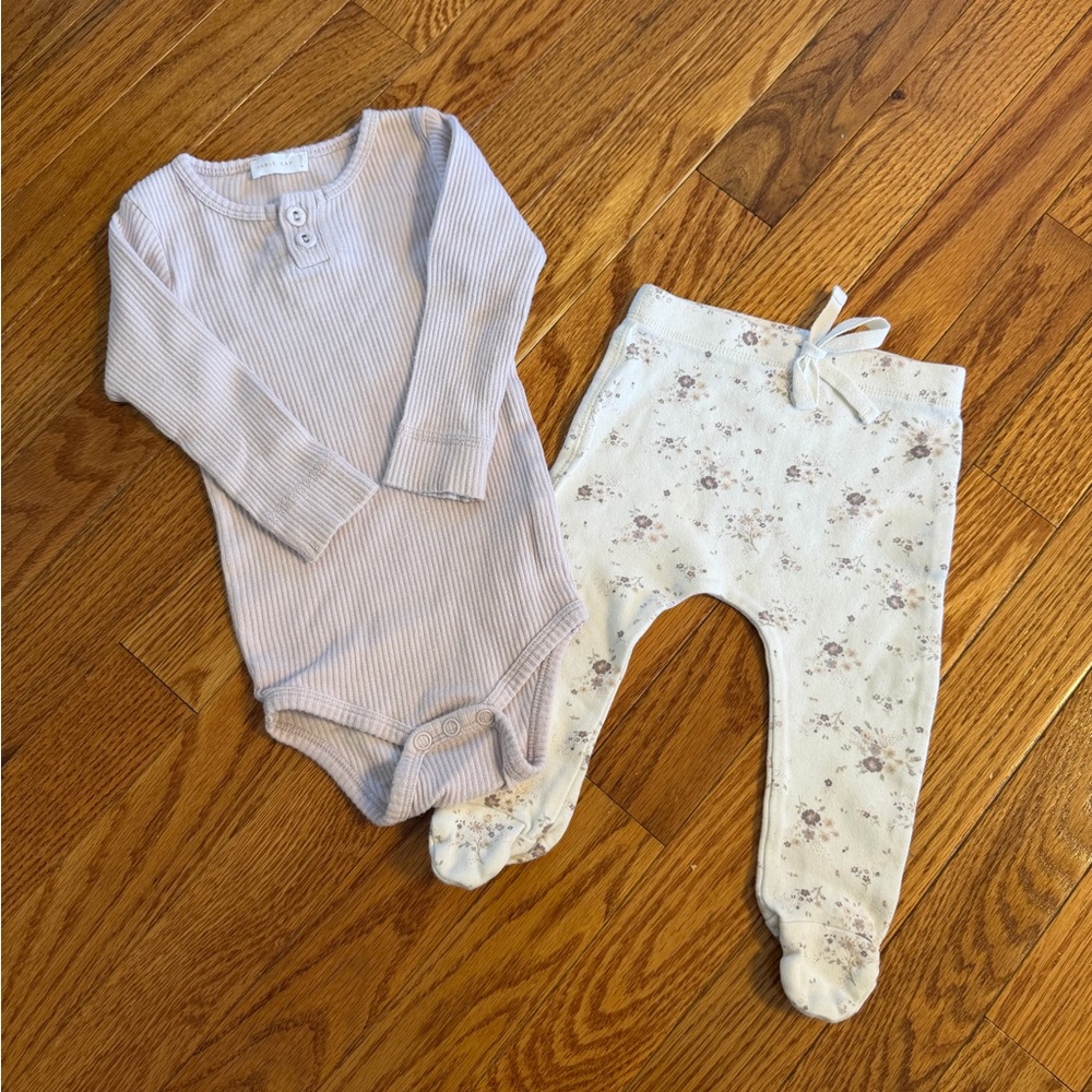 Jamie Kay Lilac Striped Bodysuit and Floral Pants Set